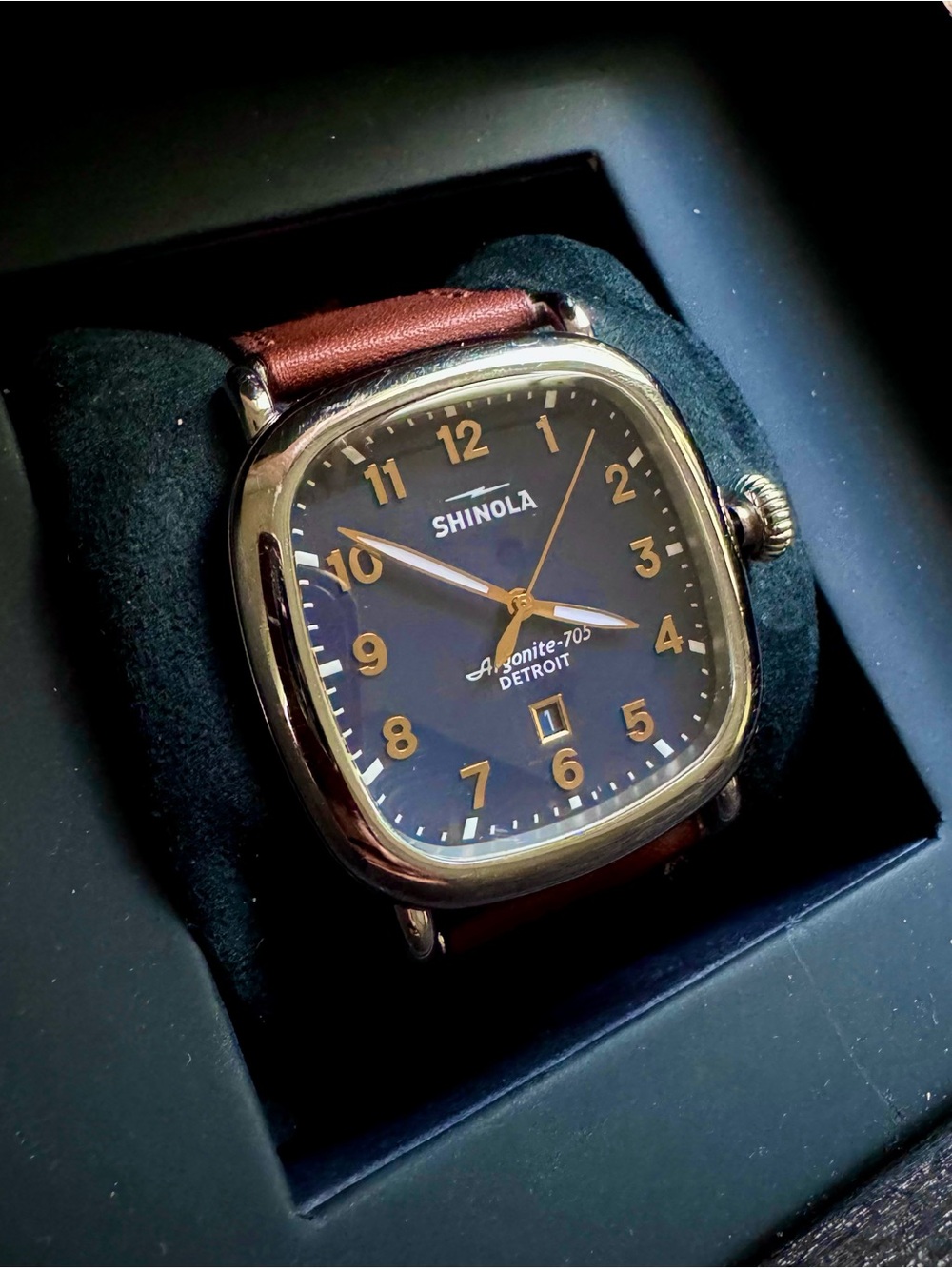 Shinola Midnight Blue Dial Stainless Steel Case Brown Leather Strap Watch
